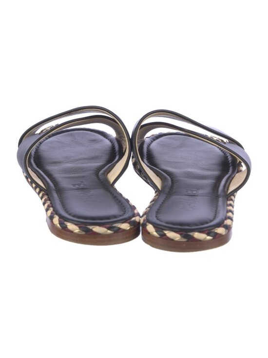 Chanel Interlocking CC Logo Black Leather Flat Sandals Slides